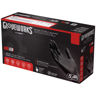 GLOVEWORKS | 5mm Black Nitrile Gloves Car Supplies Warehouse