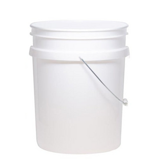 white 5 gallon bucket with metal handle