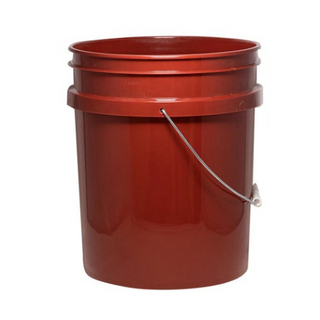 red 5 gallon bucket with metal handle