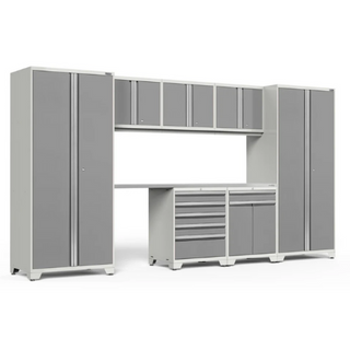 NewAge | Pro Series 8 Piece Cabinet Set with Wall, Tool Drawer, Multi-Function Cabinet, Lockers and 84 in. Worktop