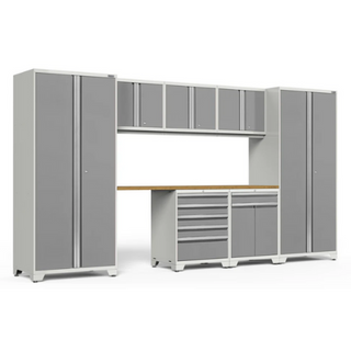 NewAge | Pro Series 8 Piece Cabinet Set with Wall, Tool Drawer, Multi-Function Cabinet, Lockers and 84 in. Worktop