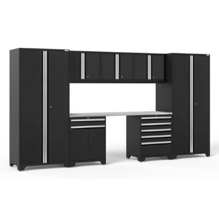 NewAge | Pro Series 8 Piece Cabinet Set with Wall, Tool Drawer, Multi-Function Cabinet, Lockers and 84 in. Worktop