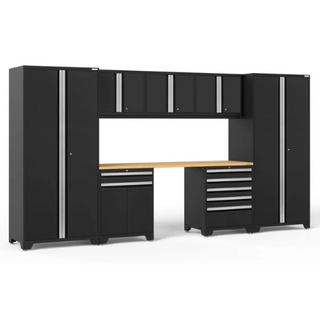 NewAge | Pro Series 8 Piece Cabinet Set with Wall, Tool Drawer, Multi-Function Cabinet, Lockers and 84 in. Worktop