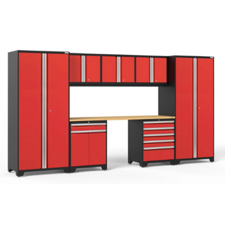 NewAge | Pro Series 8 Piece Cabinet Set with Wall, Tool Drawer, Multi-Function Cabinet, Lockers and 84 in. Worktop